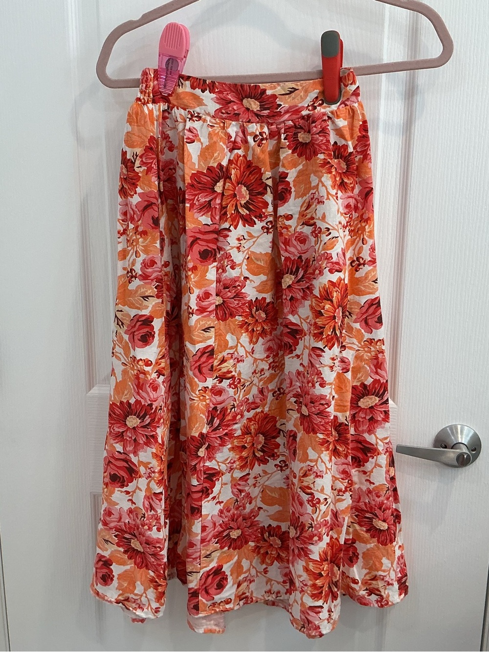 Japna Floral Circle Skirt in Red, Orange & Cream